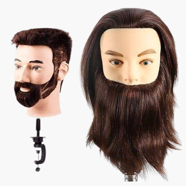ראש בובה גבר כולל זקן לאימון 100% שיער טבעי